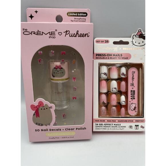 The Creme Shop Nail Decal & Hello Kitty Holiday Gel Pink Glitter Press On Nails - Picture 1 of 8